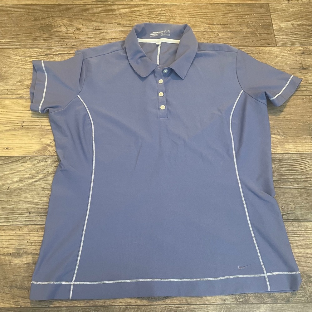 Nike Golf Fit Dry Womens L Blue Short Sleeve Polo Shirt Contrast Stitch 266945